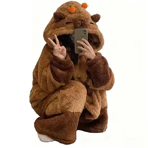 Capybara Adult Onesie Pajamas Cartoon Animal Pajamas Gladiator Suit Halloween Cosplay Costume Warm Sleepwear Jumpsuit
