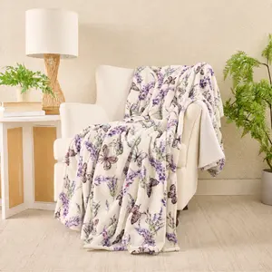 Americana Velvetsoft Throw with Beautiful Floral Pattern, Single-Sided Printed Soft Blanket, Cozy Lightweight Flannel Throw for Sofa Bed Bedroom, All Season Warm Plush Blanket for Home Decor and Gifting