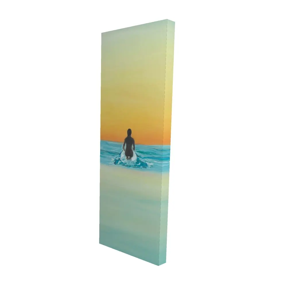 212 MAIN High-Def Artistic Figurative Beach Ocean Landscape Artwork - 16x48 in. Photo Print, Surfer Swimming at Dawn, Bedroom Home Decor for Room Aesthetic