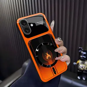 Cyber Mecha Flame MagSafe Compatible High Gloss Tempered Glass Protective Case with Shockproof Frame for [iPhone 16] 952