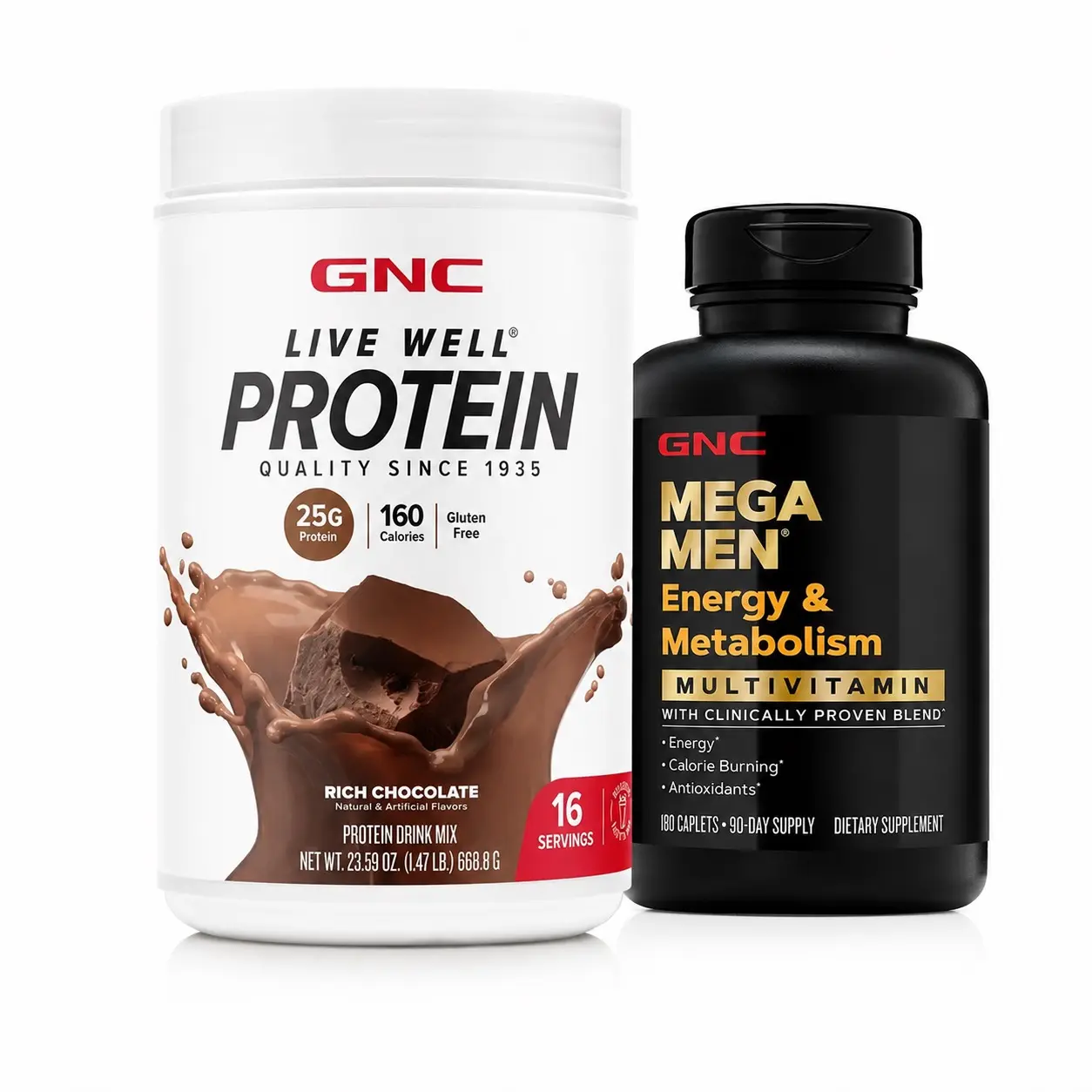 GNC Live Well Protein Supplement & Mega Men Multivitamin Bundle