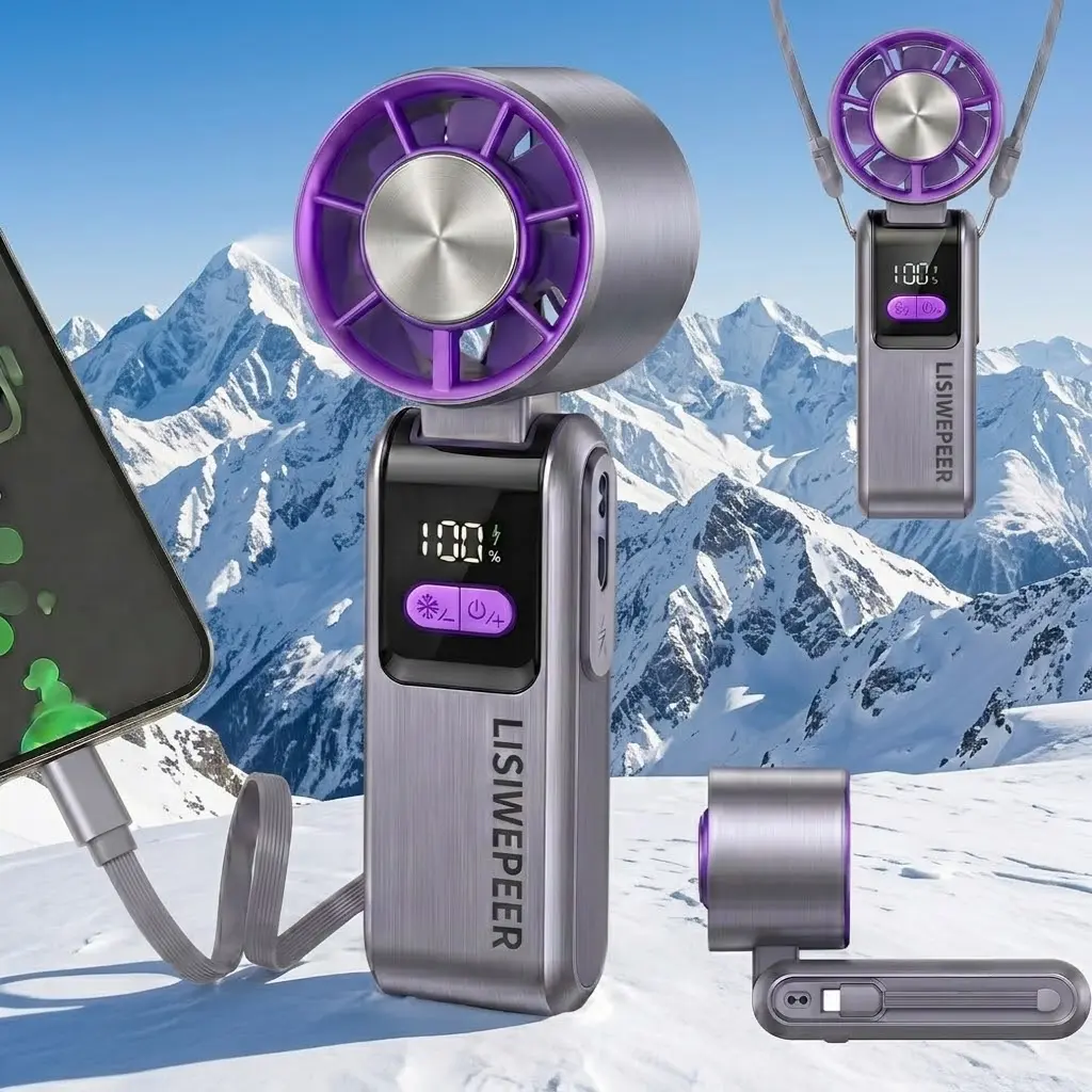 Portable Handheld Turbo Fan high-speed fan with 199 speed settings,foldable design,5600mAh power bank,for summer Travel Vacation Essentials&Outdoor Activities cool fan