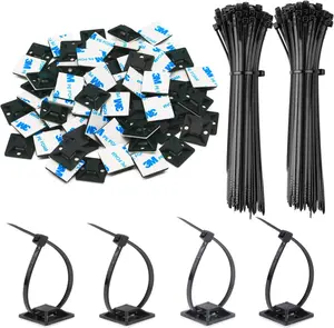 140 Pack 3/4" Zip Tie Adhesive Mounts Self Adhesive  Base Holders with Multi-Purpose Tie wire clips with screw hole,Anchor stick on wire holder,Black
