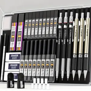 Nicpro 34pcs Art Mechanical Pencil Set, Case, 6pcs Metal Drafting Pencils with 0.5mm, 0.7mm, 0.9mm, and 2mm Lead Tips (6B, 4B, 2B, HB, 2H, H), for Sketching and Drawing, Includes 19 Refill Leads