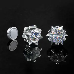 HELLOICE Moissanite Non Pierced Snowflake Earrings 0.6ct/1ct/2ct Synthetic Moissanite VVS1 D Color Non-Piercing Jewelry Gift for Women and Men