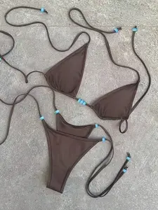 Sexy Solid Color Strap Women Bikini Swimsuit Bikinis Set