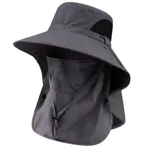 Quick-Dry Men’s Waterproof Fishing Hat – UV Protection Wide Brim Bucket Hat with Detachable Neck Protection and Face Cover for All Your Outdoor Activities this Summer