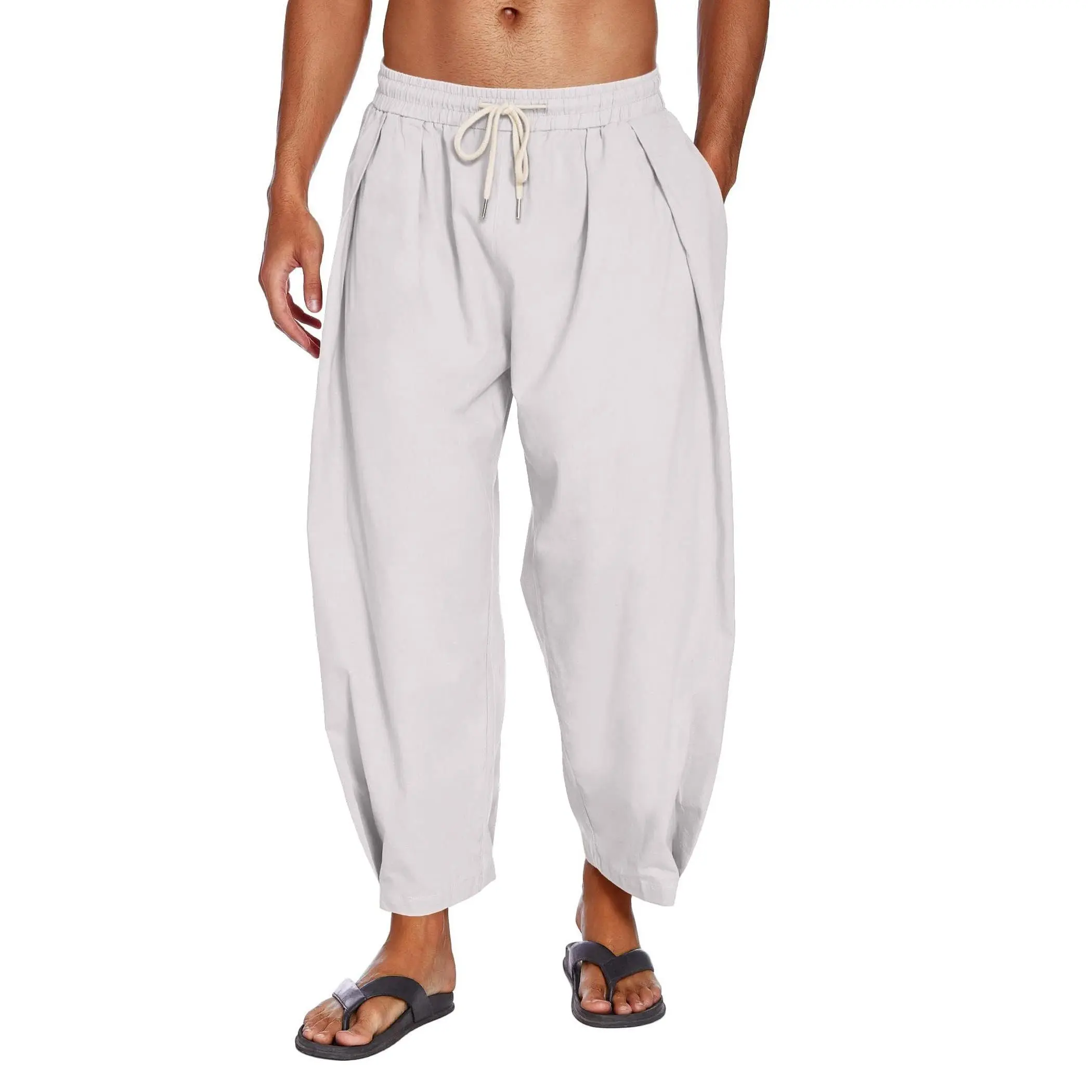 COOFANDY Menswear Men's Cotton-Linen Hippie Baggy Harem Pants, Drawstring Casual Cropped Trousers, Lightweight Loose Pantalons with Pockets (for Beach, Yoga), Baggy Pants, Suit, Yoga Pants, Cotton Rayon