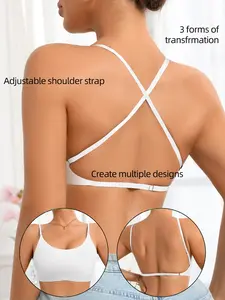 Women's Sexy Plain Backless Spaghetti Strap Bra, Soft Comfort Medium Support Buckleless Design, Adjustable Straps All Season Wear