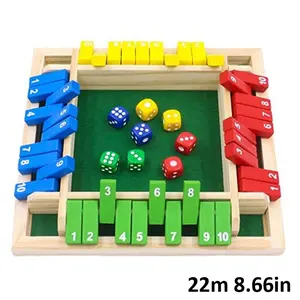 Hatwoo 8.66in Shut the box Dice game, Classic 4-Player Colorful Wooden Board Game Flip 10 Numbers, Four-sided Board Flip Game Strategy Game Number Learning for Party Birthday Leisure Time