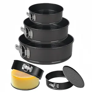 Round Cake Pan Set, 3 Counts/set Detachable Bottom Cake Pan with Lid & Cake Ring, Baking Mold for Cheese Cake, Cake Baking Set, Baking Tools, Baking Supplies, Bakeware
