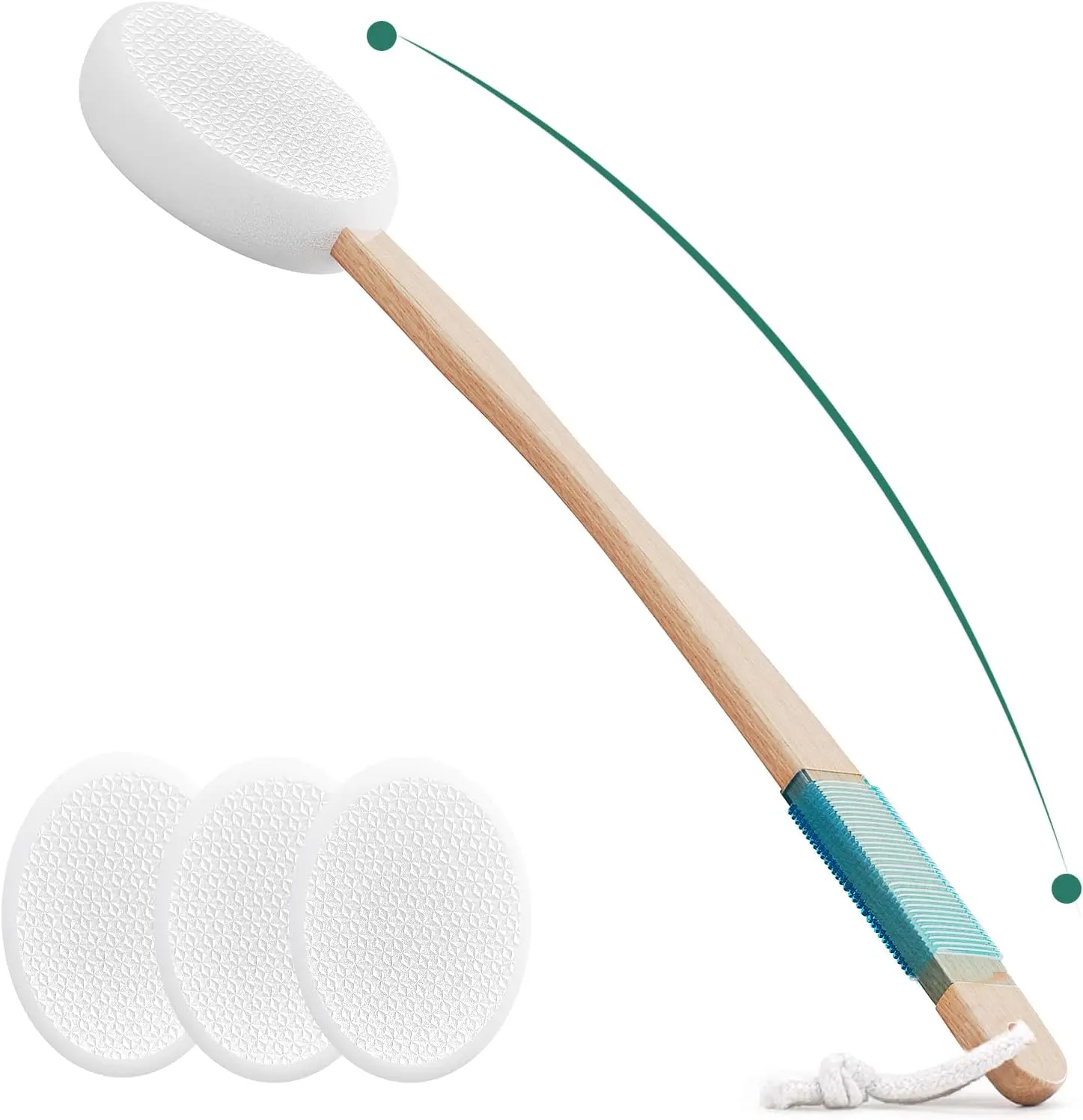Back Lotion Applicator with 17" Handle – Self-Application Tool with 4 Replaceable Pads for Lotion, Sunscreen & Cream (White)