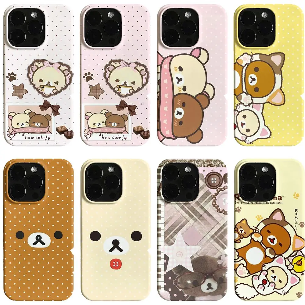 Cute Rilakkuma Bear & Cat Dessert Soft Silicone-Polycarbonate Hybrid Smartphone Case - Cute Accessories, Crash-Proof, Shockproof, Anti-Scratch, Durable, Fade-Resistant for iPhone 17 Pro Max/Air,16 Pro,15,14 Plus,14,13,12,11 & Samsung S26-S23 Plus Ultra