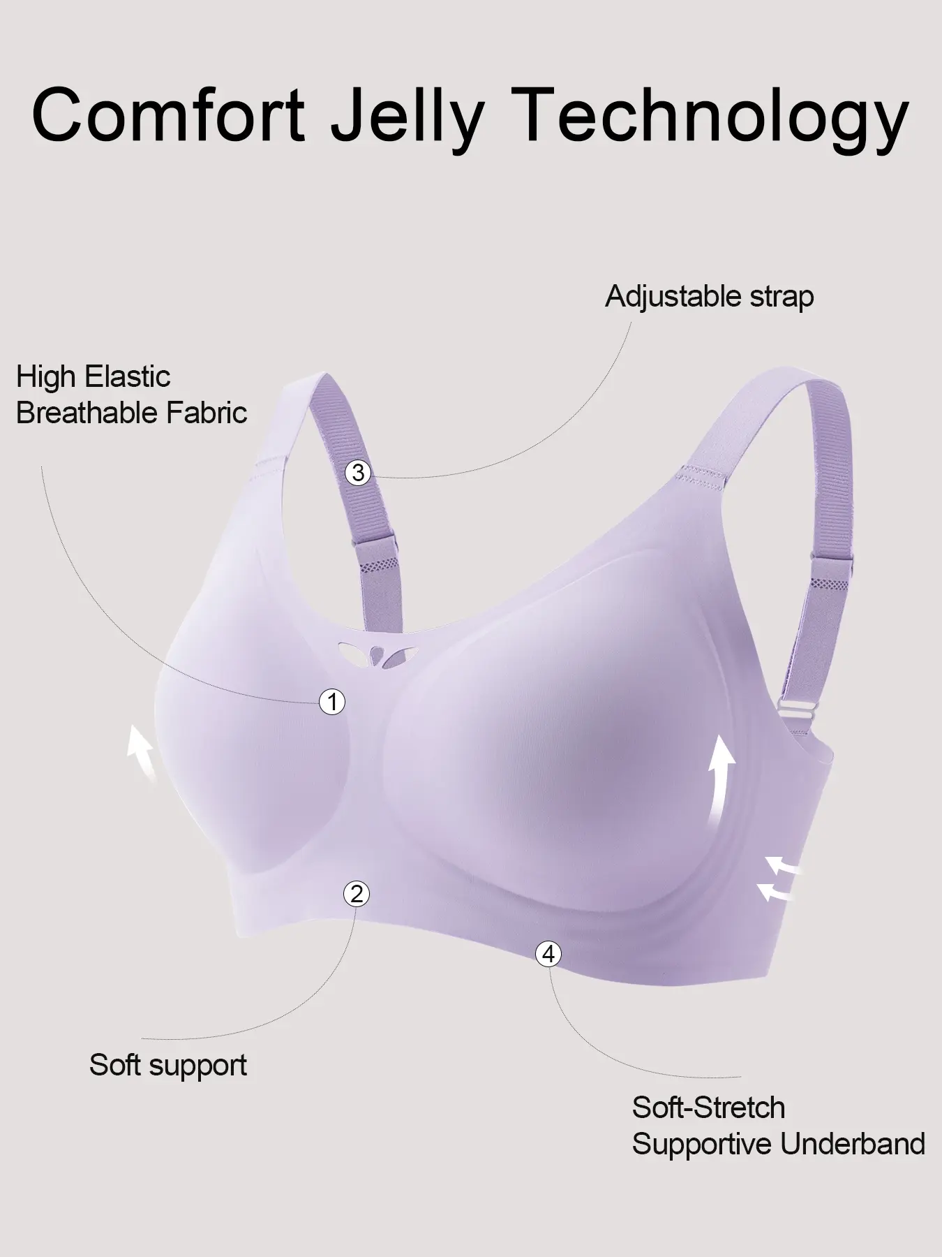 1 piece women's seamless bra, wireless with padded cups, breathable and comfortable, skin-friendly, non-removable pads, supportive and enhancing, yoga sports bra with beautiful back, jelly bra, Seamless Jelly Bras