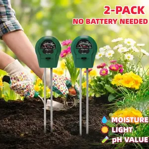 [2 Pack] 3-in-1 Soil Moisture Meter No Battery Required Accurate Light, pH & Humidity Tester Soil Testing Tool Kit for Indoor Houseplants & Outdoor Garden