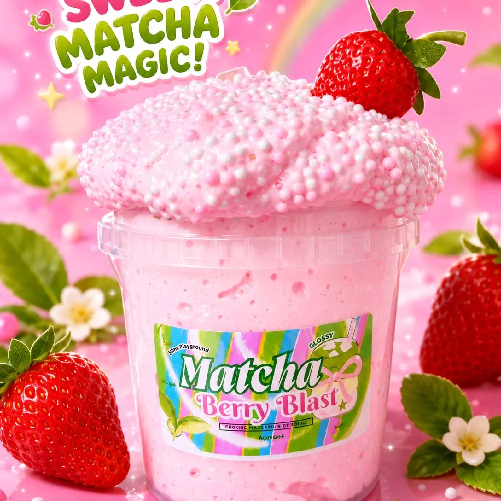Matcha Berry Blast Slime - 16 oz Bucket + Surprise Squishy - Non-Sticky - Sensory