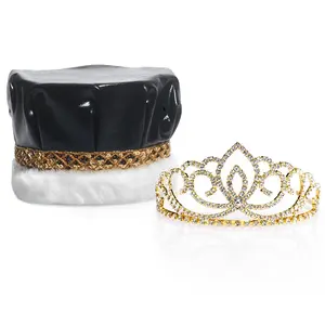 Anderson's Royal Couple Coronation Set, Black Metallic King Crown and Sparkling Rhinestone Gold Sasha Tiara for Prom, Homecoming, Winter Formals, Special Events and Dance Coronations
