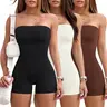 Women Workout Strapless Traceless Jumpsuit Yoga Bodycon One Piece Shorts Romper Tube Body Shaper Bodysuit