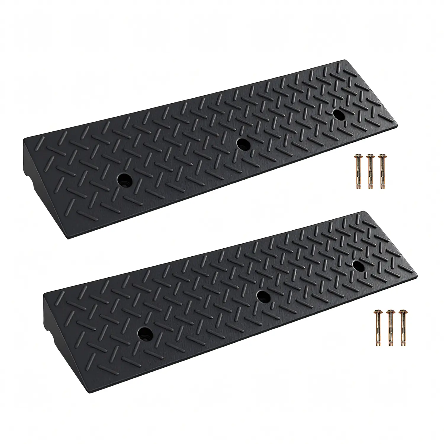 Rubber Driveway Curb Ramps (2-Pack, 7000 lbs Load Support, Anti-Slip Surface) - 1.2/1.6/2/3/4 in Height for Cars, Doorways & Warehouses Use