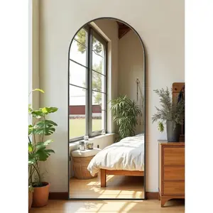 Floor Mirror, Full Length Mirror with Stand, Arched Wall Mirror Full Length, Black Floor Mirror Freestanding, Wall Mounted for Bedroom Living Room, Black