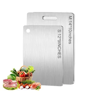 Stainless Steel Cutting Board, 2 Counts Non-slip Double Sided Food-grade Durable Chopping Board for Meat & Vegetable & Fruit, Modern Kitchen Accessories