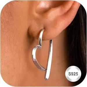 MILACOLATO 925 Sterling Silver Earrings for Women Girls Heart Hoop Earrings 14K Plated Gold Earrings Small Hoop Huggie Earrings Lightweight Sleeper Earrings Silver Hoop Earrings Gold Earrings for Women, Heart Shaped Earrings, Daily Wear Women summerwins