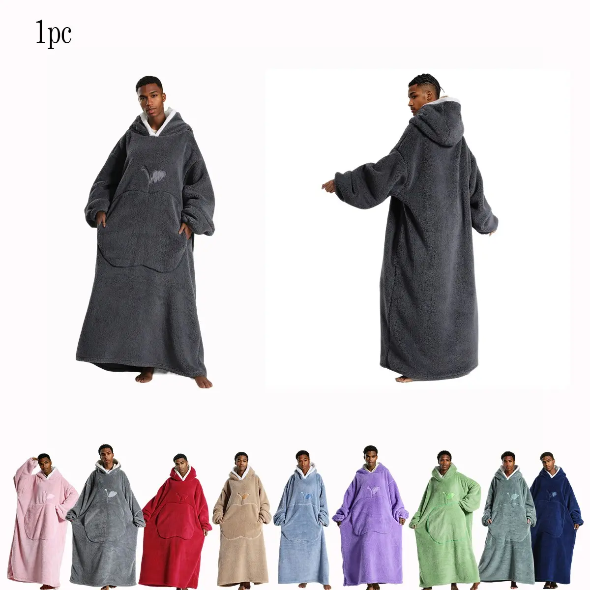 Ultra-Size Apple Pocket Long Wearable Blanket Coat, Warm Home Clothing Lazy Blanket Unisex, Hand Wash, Indoor & Outdoor Use, Travel Blanket, Hooded Blankets, Cozy Hooded Blanket