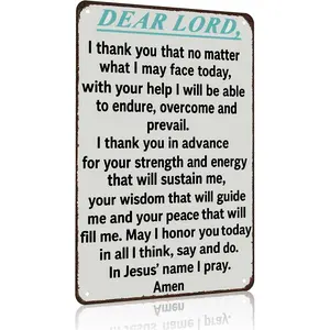 Vintage 8x12 In Metal Tin Sign, Christian Religious Wall Art Gift with "Dear Lord In Jesus' Name I Pray" Quote for Home Church Decor (3567)