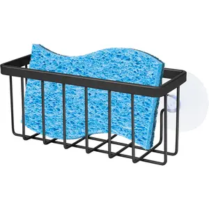 Sponge Holder for Kitchen Sink Suction,Kitchen Sink Sponge Holder,Sink Caddy, Soap Holder,Bathroom,Scrubbers (Black) SHFKS