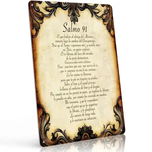 8x12 Inch Aluminum "Salmo 91" Metal Sign – Inspirational Religious Wall Art for Bedroom, Living Room & Church. Vintage Ornate Frame Design, Waterproof & Faith-Focused. Perfect Gift for Christian Believers.