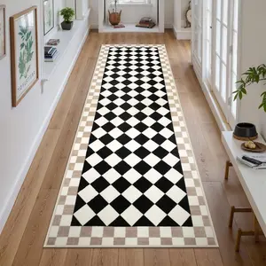 Plaid Hallway Rug, Checkered Area Rug, Non-Slip Washable Indoor Outdoor Carpet, Fashion Floor Mat for Entryway Kitchen Christmas Decor Gift