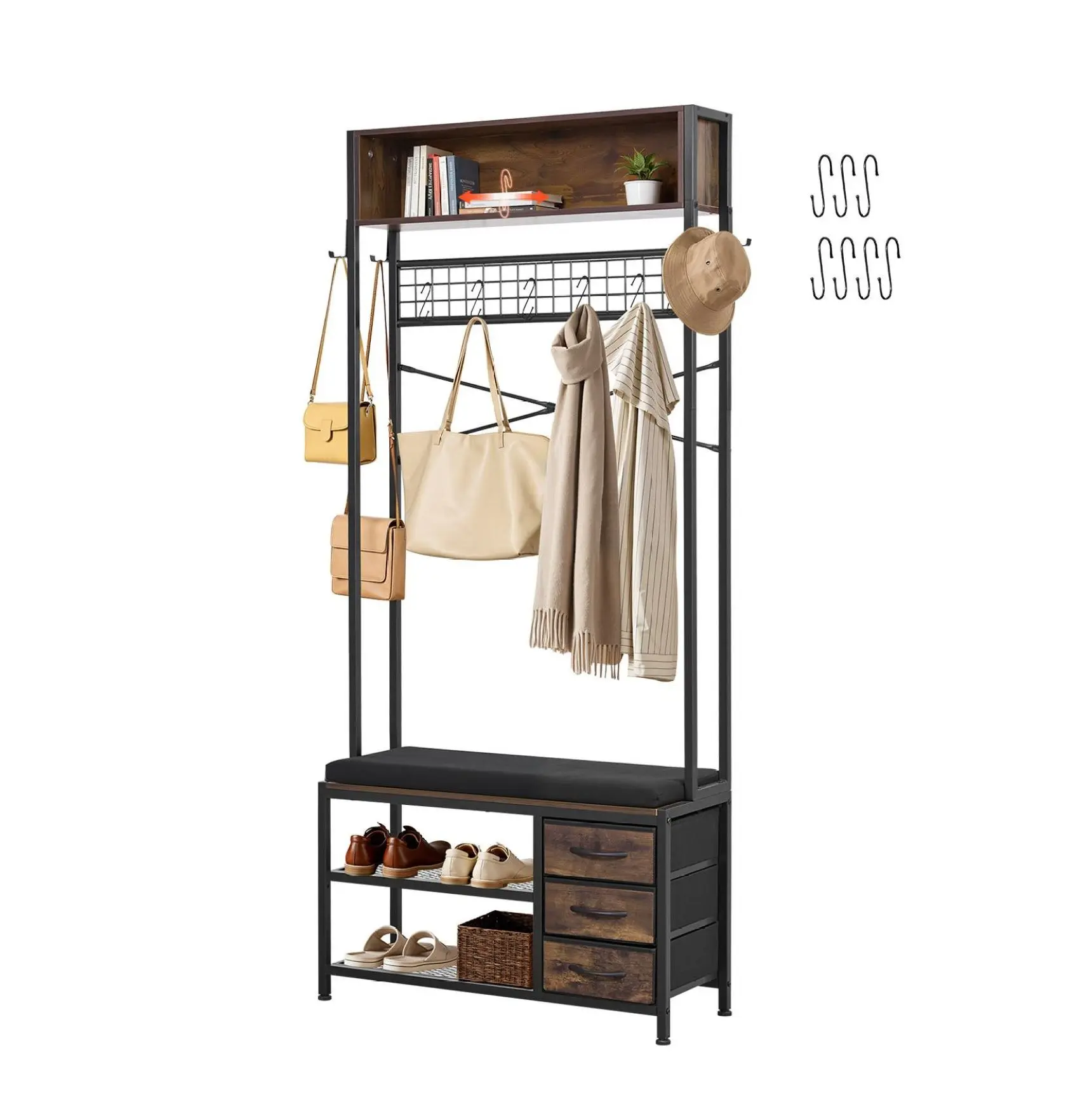 Hall Tree Coat Rack, 70.9in Shoe Bench with Drawers - 3-in-1 Entryway Organizer Default