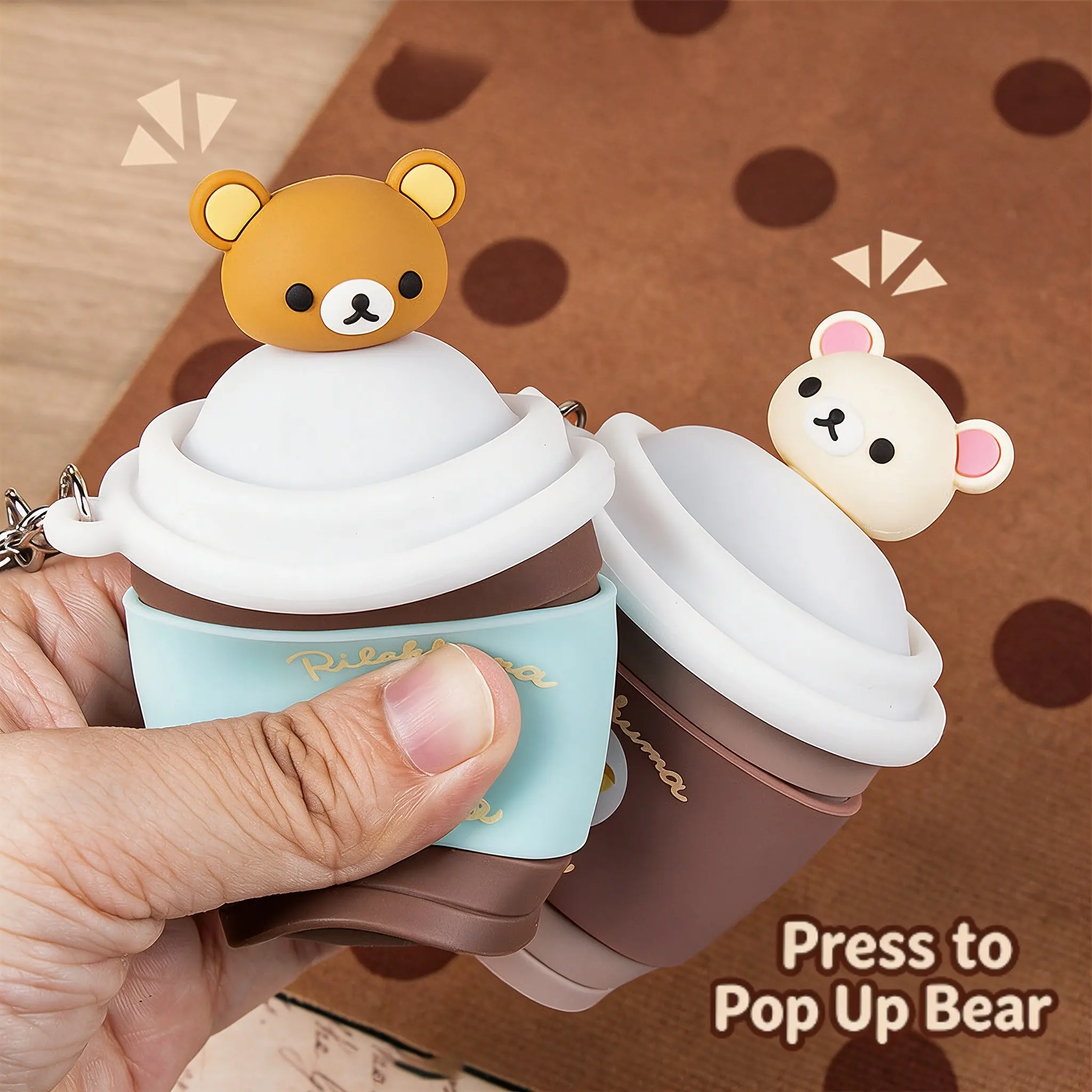 MINISO Rilakkuma Denim Series Q Elastic Keychain Pendant - Denim Fabric, Elastic Strap, Cute Look, Soft Bear Luggage Bag Backpack Accessory Charm Decor for Travel Use, Backpacks for School