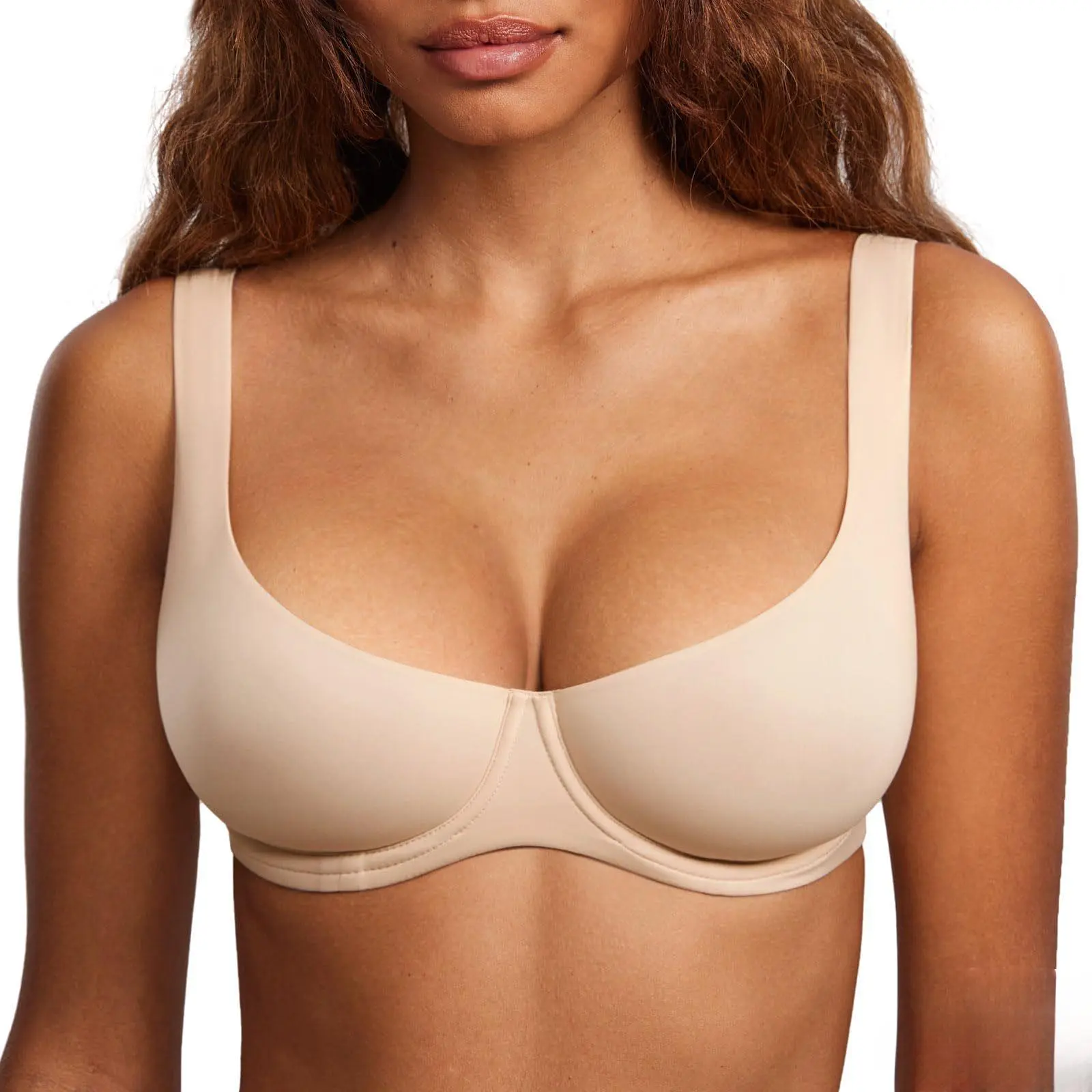 Women's Unlined Balconette Underwire Bra, Non Padded Smooth Scoop Neck Plus Size Daily Lingerie, Bras For Women, Lingerie For Women