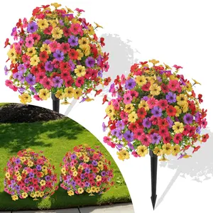 2pcs 20" Artificial Topiary Ball Flowers, Outdoor Planters, Spring Decoration, UV Resistant, Faux Summer Plants, Mix 4 Colors