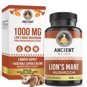 Ancient Bliss Lion's Mane Mushroom Supplement - 120 Vegan Capsules for Mental Clarity Energy & Focus - Natural Immunity Booster - 2 Month Supply