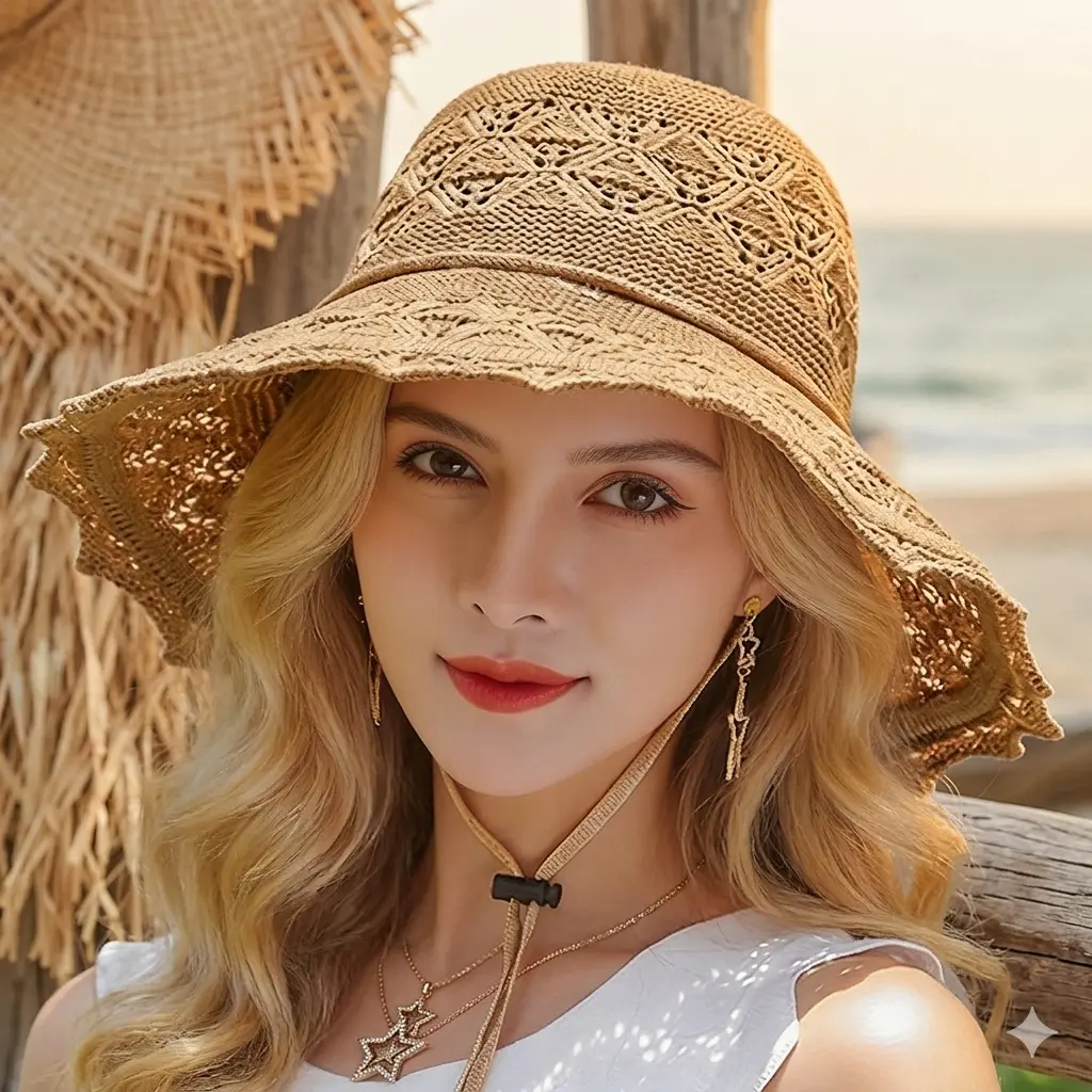 Vintage Romantic Floral Sun Hat - Elegant Wide Brim Lace Crochet Beach Hat - Trendy Cottagecore Aesthetic Summer Accessory - Ideal Gift for Her - Stylish Sun Protection Foldable Cap for Weekend Getaway