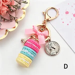 Fashion Macaron Cake Keychain with Bow - Alloy, Women's Bag Accessory