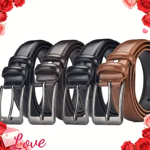 [Retro Leather Belts] Set of 4 Men'S Retro Belts - High-Quality Leather Featuring a Timeless Metal Buckle, Adjustable for Larger Sizes, Available in Black And Brown for Business Casual And Formal Attire - Ideal Gift for Men (Christmas, Vale