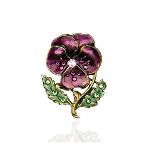 Anne Koplik Crystal Enamel Purple Pansy Pin