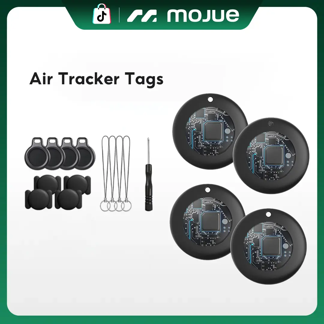 Air Tracker Tags-4 Pack: Smart Bluetooth Tracker,  Tag Locator for Cars, Pets, Keys, Luggage, Satchel, Weatherproof Case, Anti-Lost Device, Works with Apple Find My (iOS Only), No Monthly Fees, IP67 Waterproof, Replaceable Battery Remote