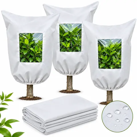 Plant frost protection cover - Winter frost protection for trees, plants, and shrubs, with a zippered drawstring transparent panel, frost blanket wrapping bag, suitable for cold outdoor weather.