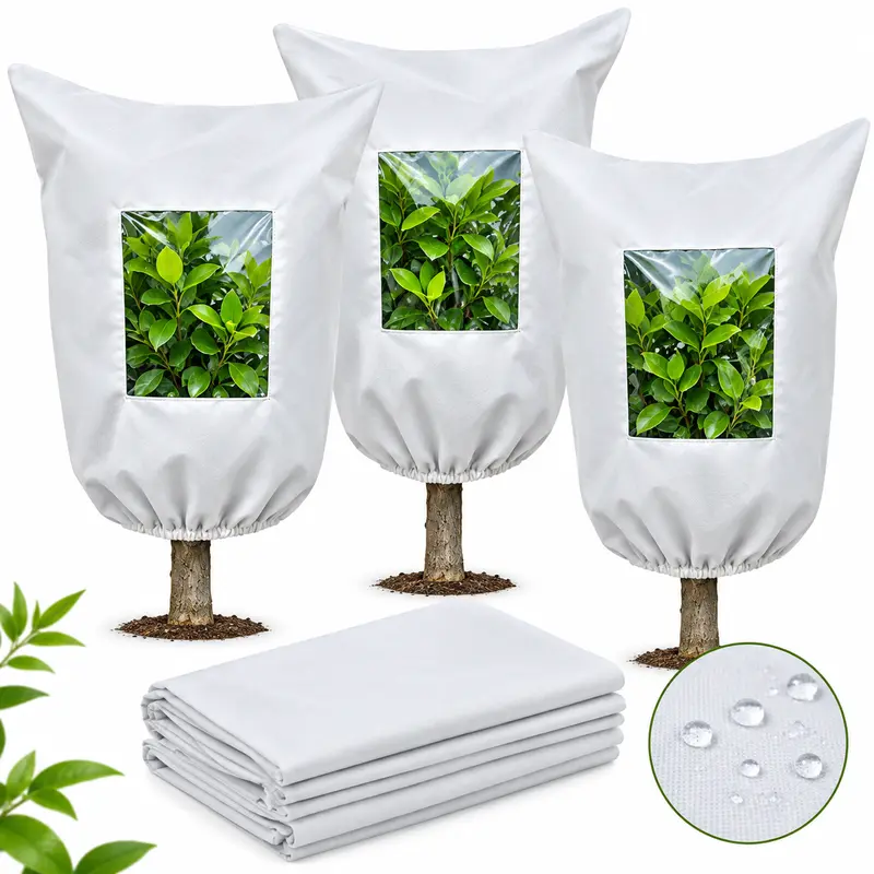 Plant frost protection cover - Winter frost protection for trees, plants, and shrubs, with a zippered drawstring transparent panel, frost blanket wrapping bag, suitable for cold outdoor weather.