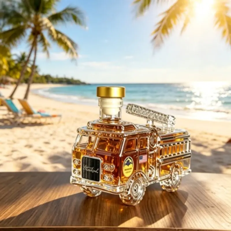 Unique Fire Truck Shaped Whiskey Decanter Glass Bottle, Adds Personality to Any Bar, Perfect Thoughtful Gift for Enthusiasts