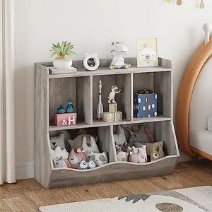 GAOMON Gray Children's shelf toy shelf bookcase children's toy storage 2-tier with 5 compartments for children's room playroom kindergarten 92 * 29 * 80cm