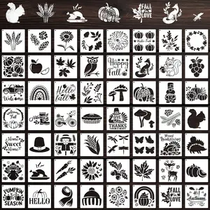 Fall Stencils 56 Pcs Crafts Reusable 3x3 Inch Small Painting Templates on Wood DIY Thanksgiving Autumn Holiday