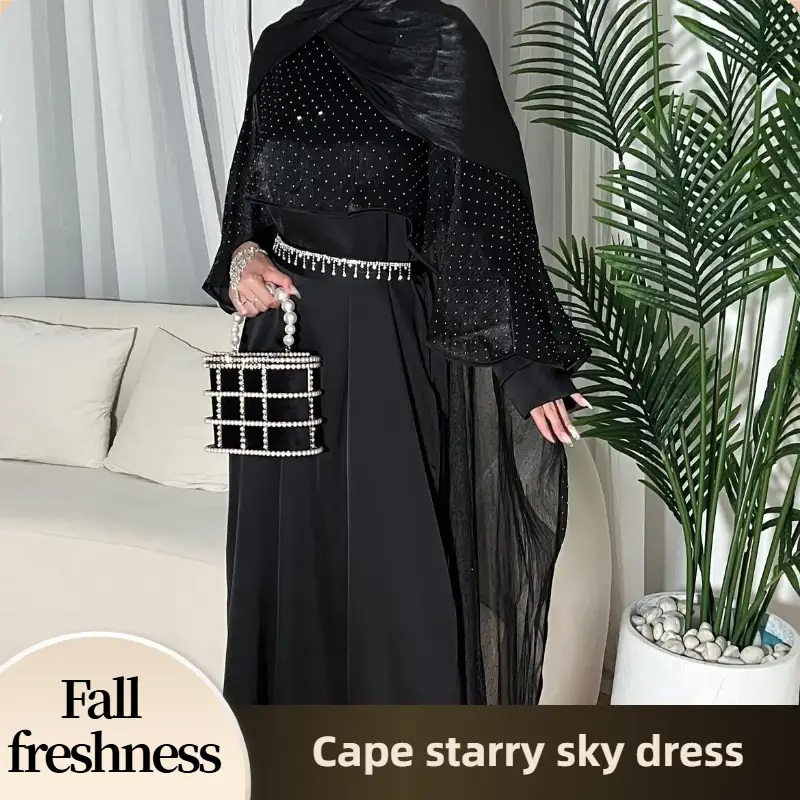 【FallFreshness】CL02-1 Starry cloak robe, elegant and exquisite, suitable for wedding dinner date, with belt, two-piece set Modest Formal Women Chic ou