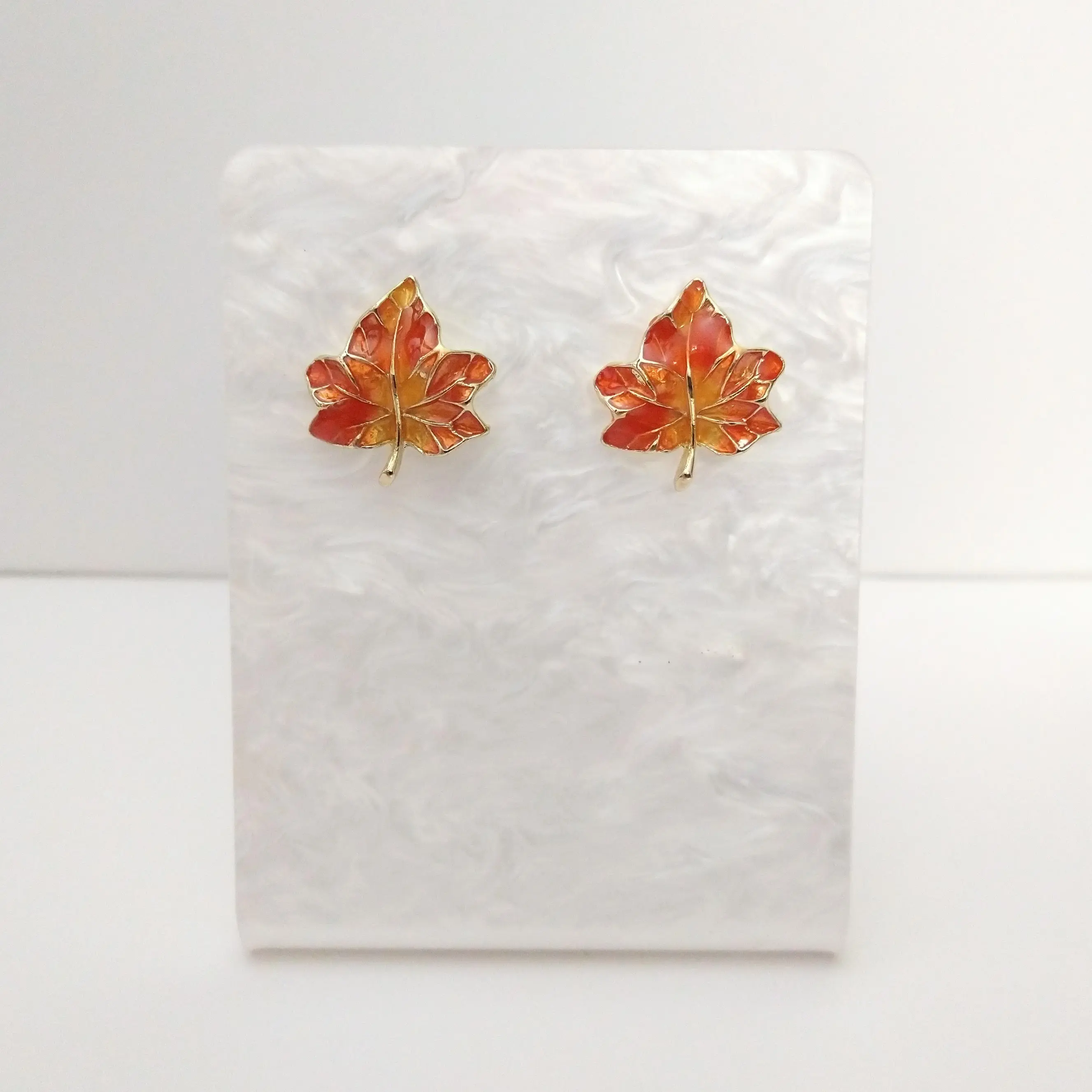 #513 Orange Gradient Leaf Stud Earrings- Casual Fall Autumn Jewelry