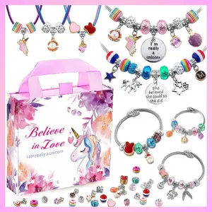 Unicorn DIY Jewelry Charm Bracelet Making Kit 61Pcs Mix Beads & Charms Set with Exquisite Gift Box Free Supplies for Bracelets Necklaces DIY Jewelry Decoration Unique Birthday Christmas Gifts for Girlfriend Mothers Day Gift Ideas