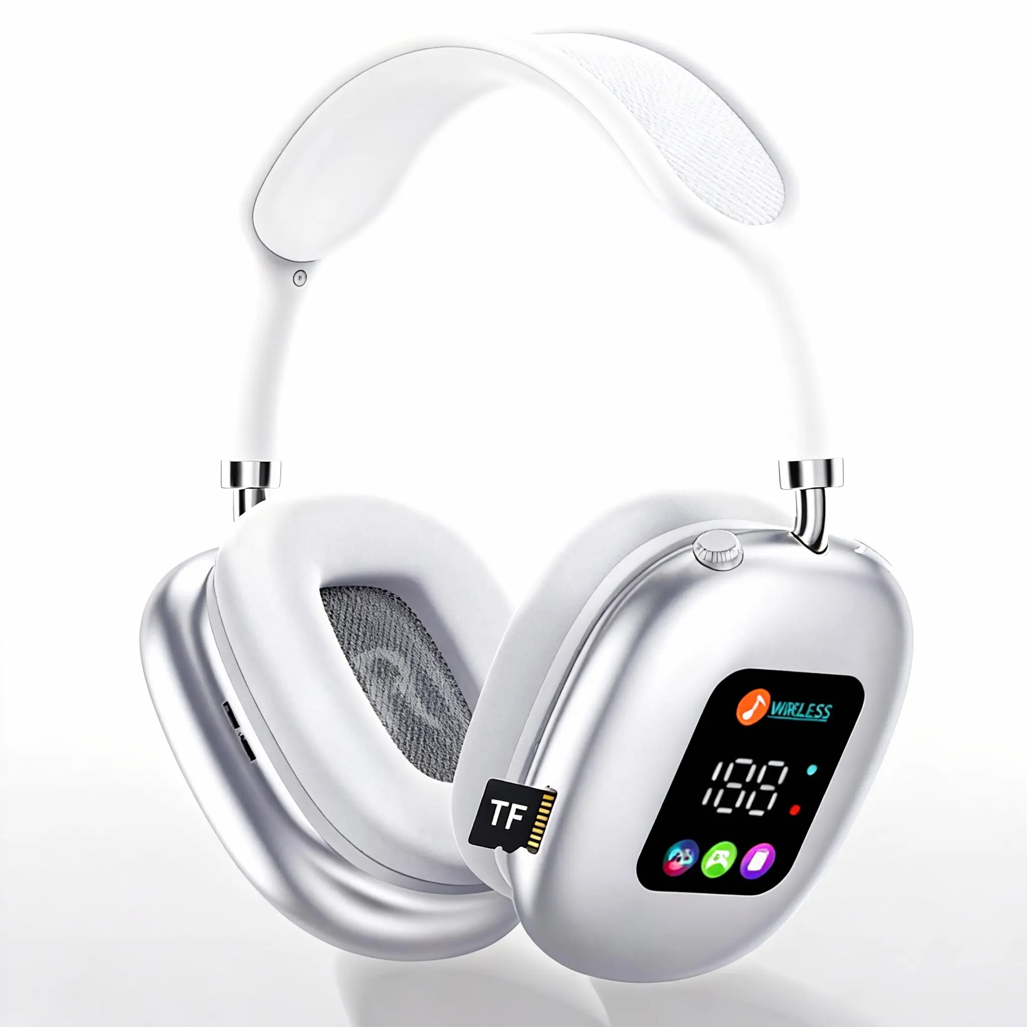 Wireless On-Ear Audio Headphones - RGB Digital Display, TF Card Support, 3D Stereo Sponge Earmuffs, Large HD LED Screen, Wireless Audio Devices with Charging Capability for Comfortable Wear & Enhanced Sound Quality